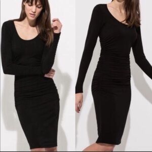 Kit and Ace Black Athleisure Emory Ruched Long Sleeve Body con  Dress